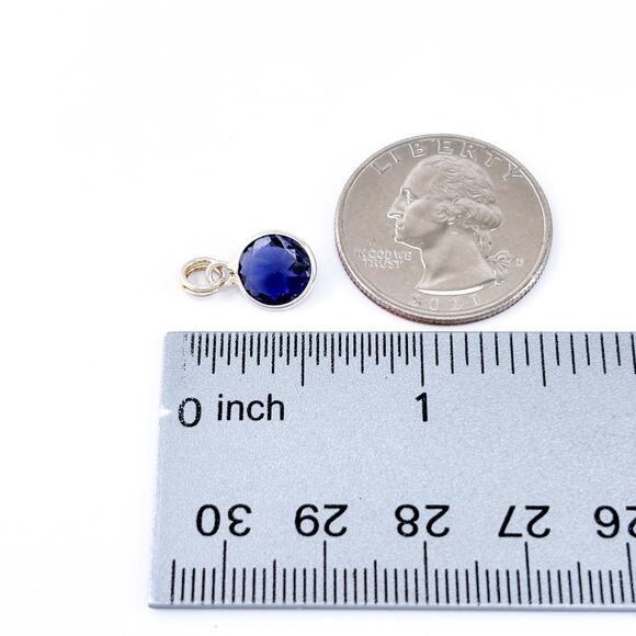 Vintage Sterling Silver 925 Blue Crystal Round Charm Pendant 1.5cm - Picture 7 of 7